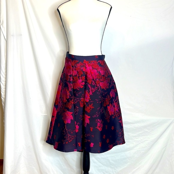 Anthropologie Floral High Low Skirt in Pink and Navy - Picture 2 of 6